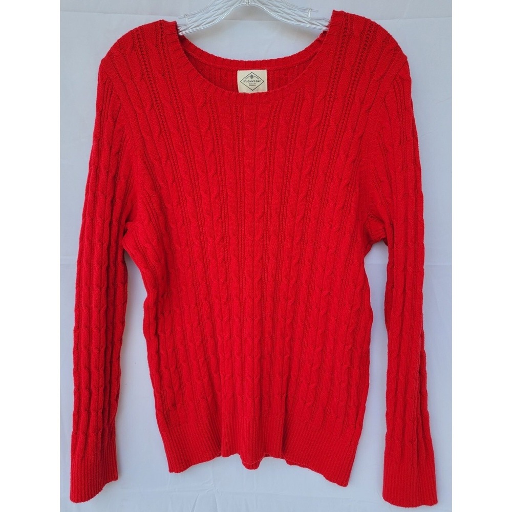 St Johns Bay Womens Knit Sweater‎ Xl Red Crew Neck